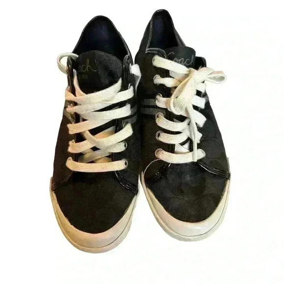 COACH Folly Black Sz 8 B Women Canvas Low-Top Sneakers Signature C - Picture 6 of 8